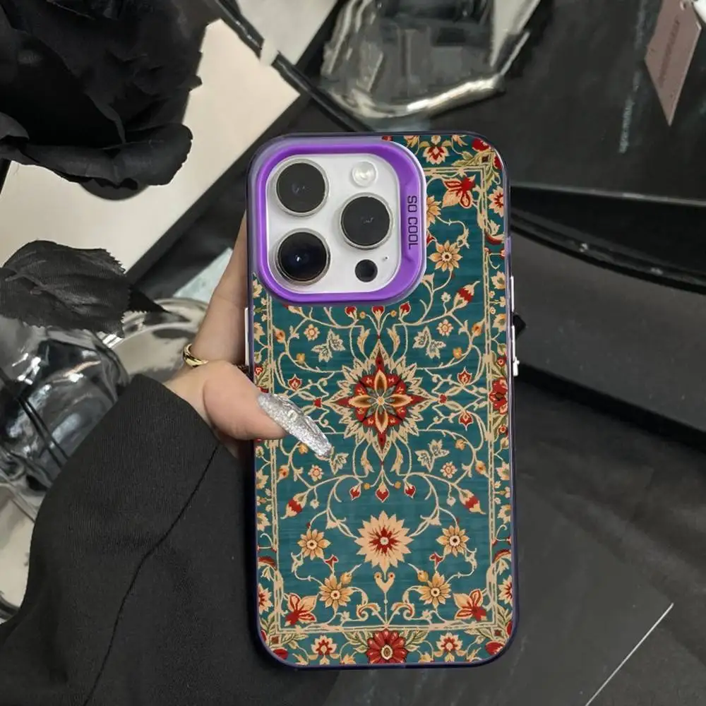 Persian Carpet Floral Pattern  Phone Case For iPhone 16,15,14,17,13,12,11,XS,Mini,Pro,SE,MAX Purple Matte Silicone Cover