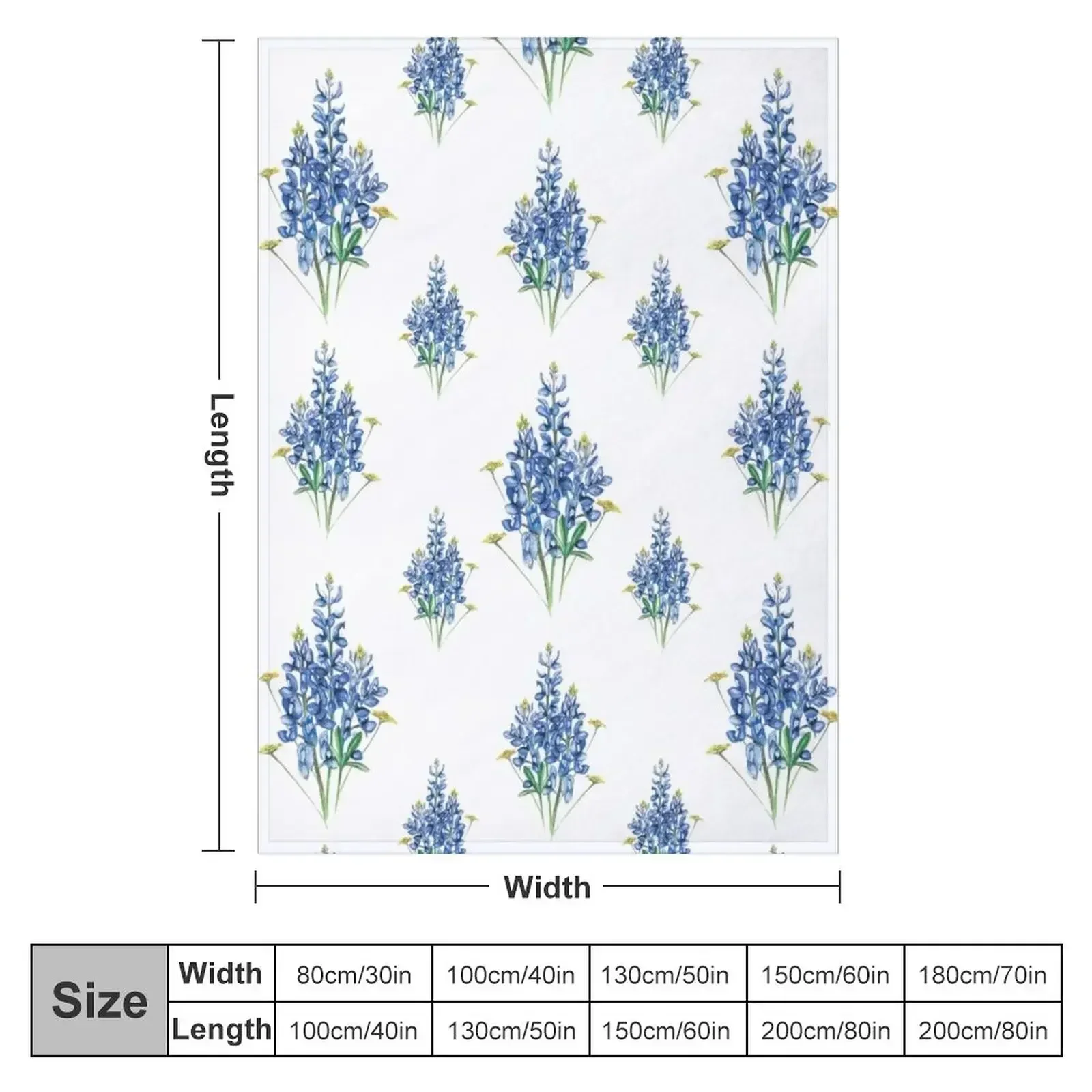 Bluebonnets and Wildflowers Pattern Throw Blanket couch cozy soft plush fuzzy picnic outdoor blanket