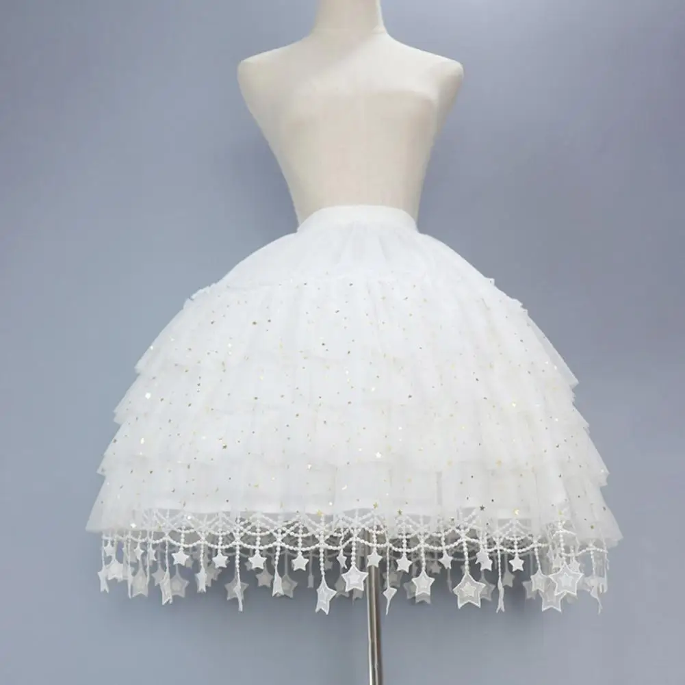 2024 Lolita Kawaii White Petticoat Ruffle Cake Star Moon Adjustable Casual Underskirt For Cosplay Dance Party Skirts