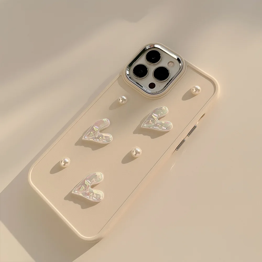 3D Love heart pearl relif diy girl woman phone case for iphone 11 12 promax se2020 7 8 14 plus pro max 13 xsmax x xr cover