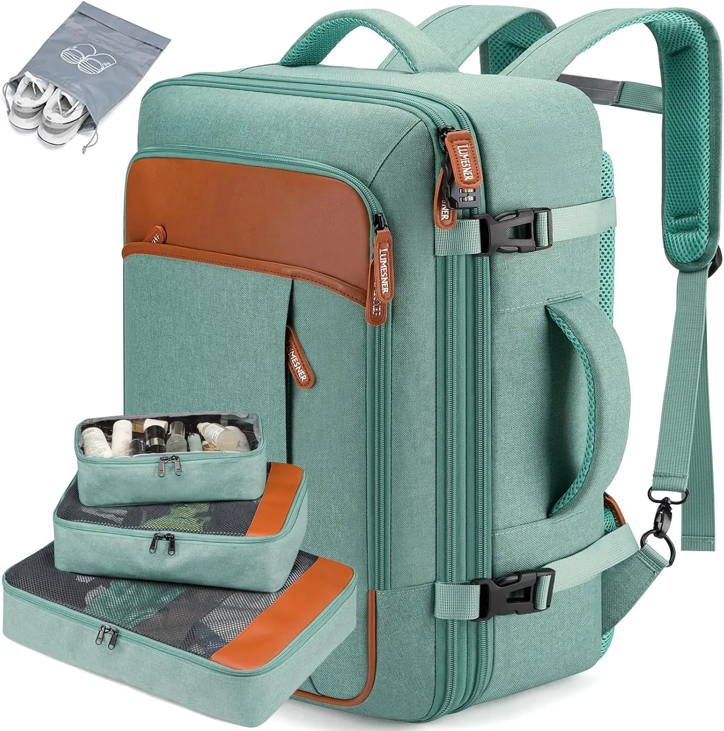 

Расширяемый дорожный рюкзак на 40 л с USB-портом, водонепроницаемый, в комплекте с органайзерами для мужчин и женщин