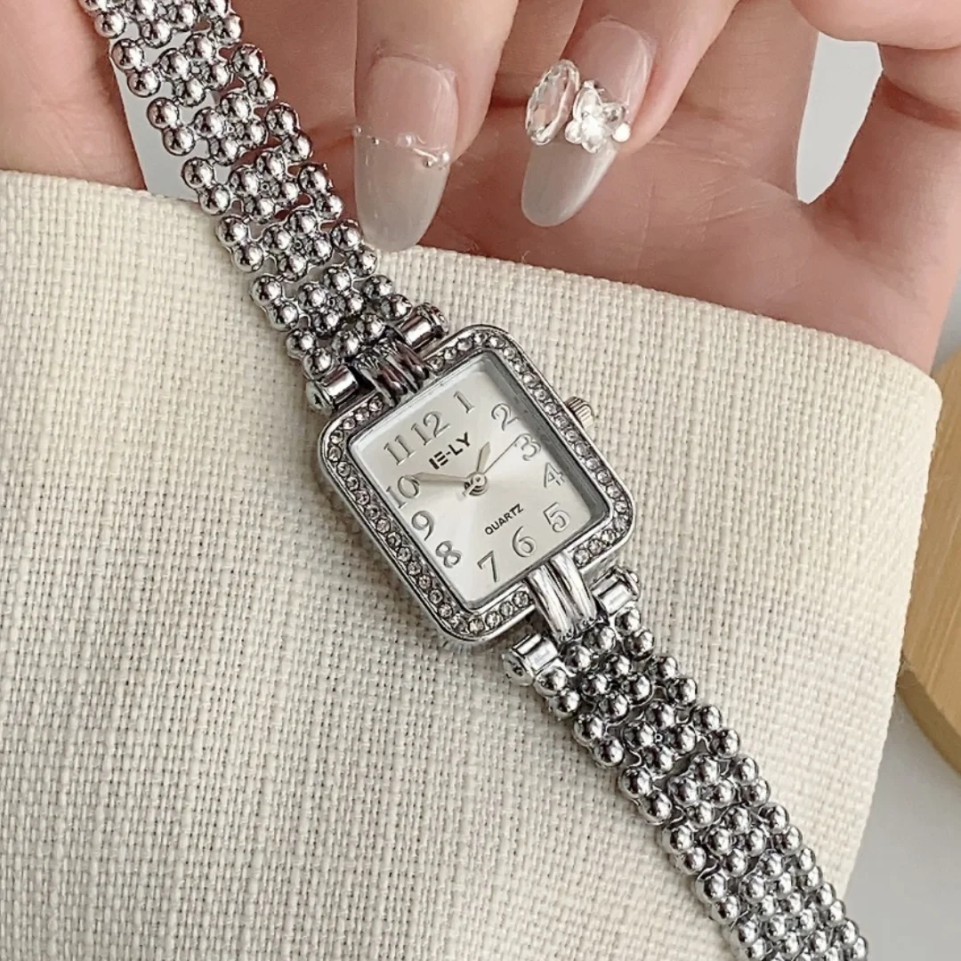 ساعة مربعة للنساء سوار ذهب ساعات كوارتز نسائية حجر الراين ساعة يد نسائية بسيطة ساعة ساتي Relojes