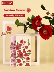 Kinbor Camellia Story Weeks Plan Notebook Cute Planner Diary Self-Discipline Clock Book Efficient Schedule Office Accessories