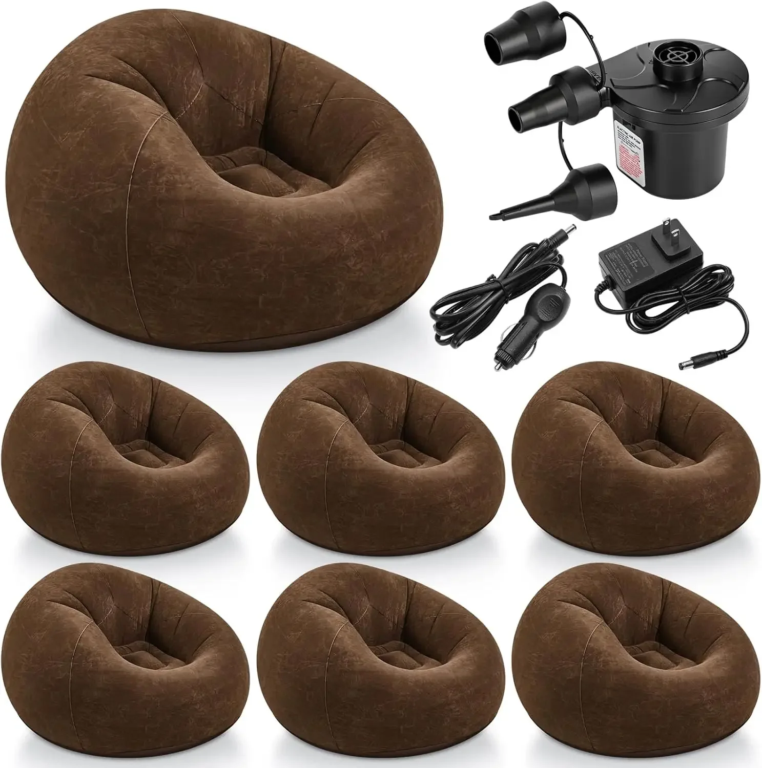 6 Pcs Inflatable Bean Bag Chairs with Electric Air Pump Portable Inflatable Blow up Couch Flocking