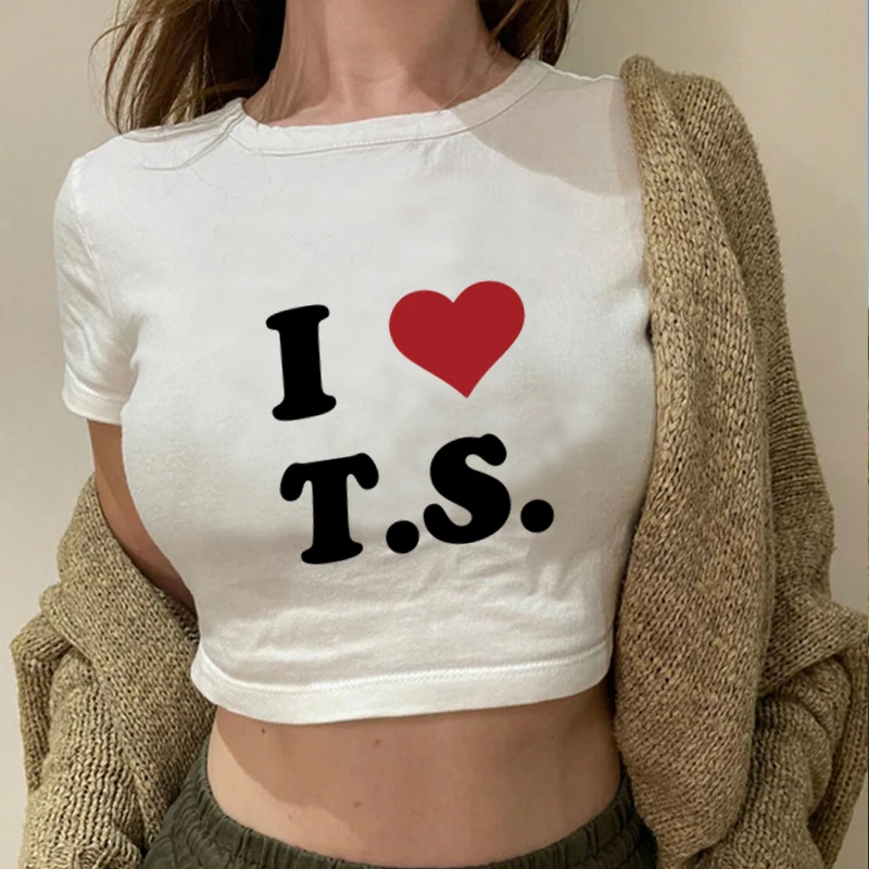 

I Love T S Summer Fashion Short Sleeve T Shirt Cropped Tops for Women Y 2k Clothes Harajuku Baby Tee Graphic T-Shirt Crop Top Te