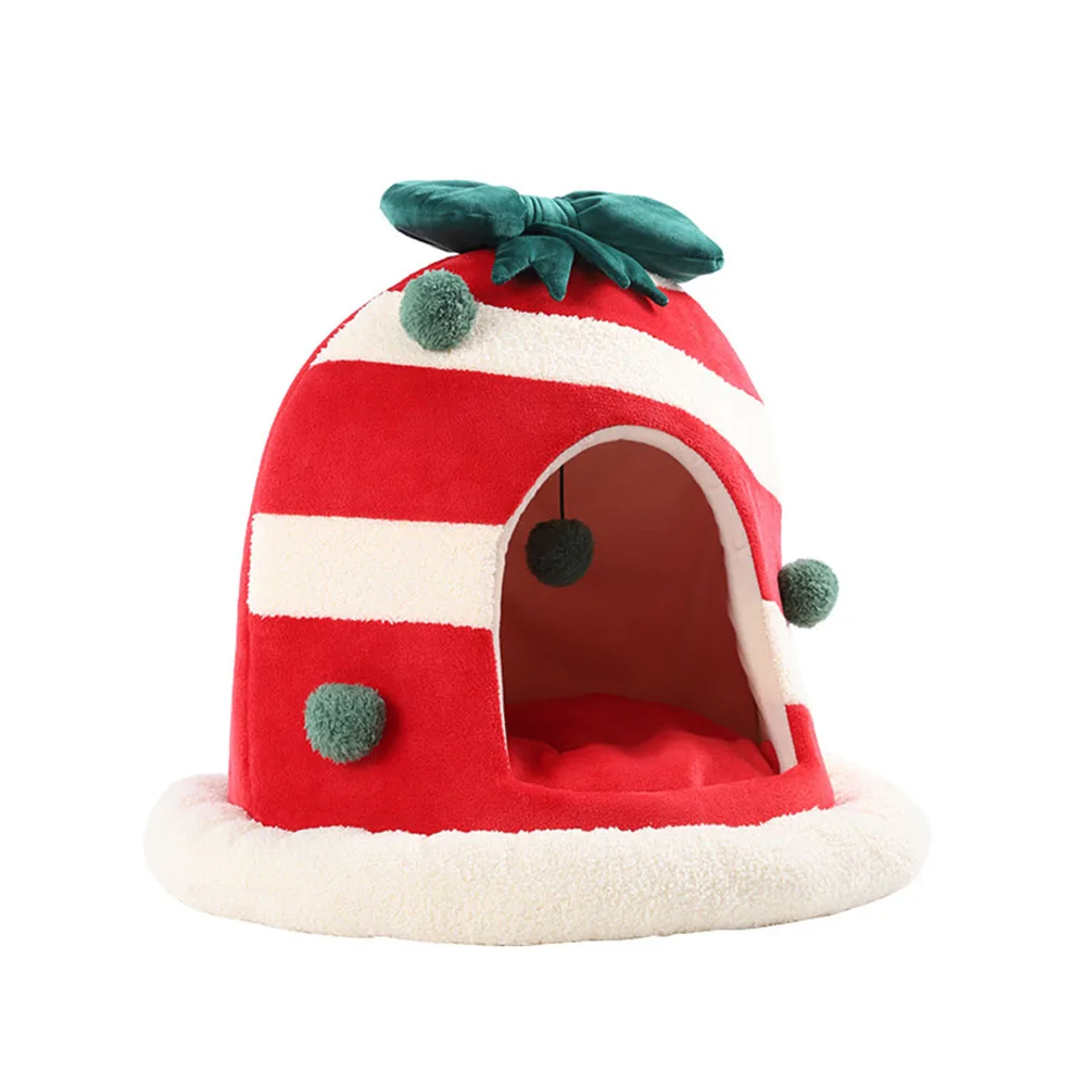 

Christmas Pet Litter Cartoon Bell With Teaser Ball Cat Litter Removable And Washable Pet House Gift Box Winter Dog Kennel