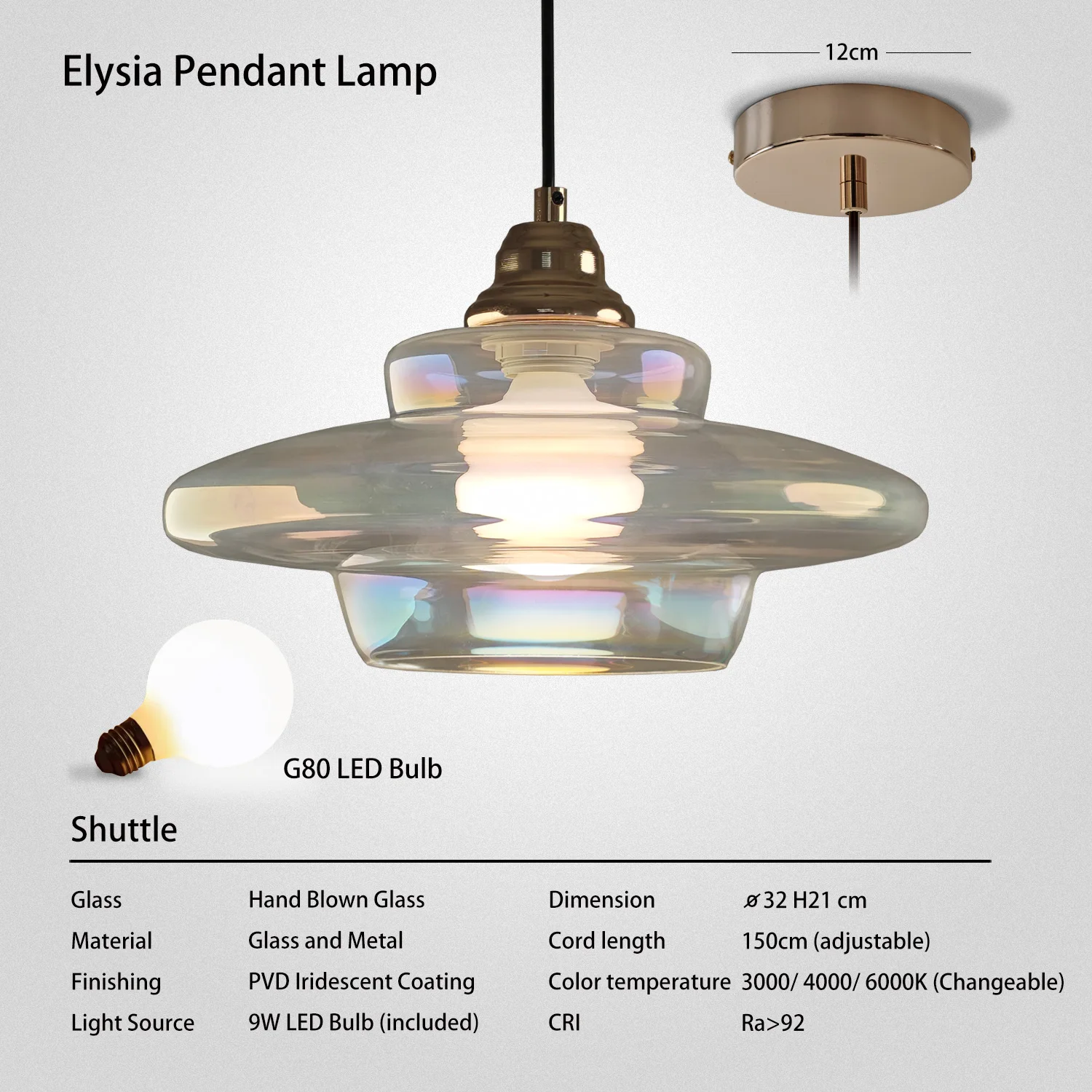 Caren Lighting Elysia Light Hanglamp van mondgeblazen glas Iridescent Glow eetkamerverlichting Scandinavische hanglamp voor keukeneilandverlichting