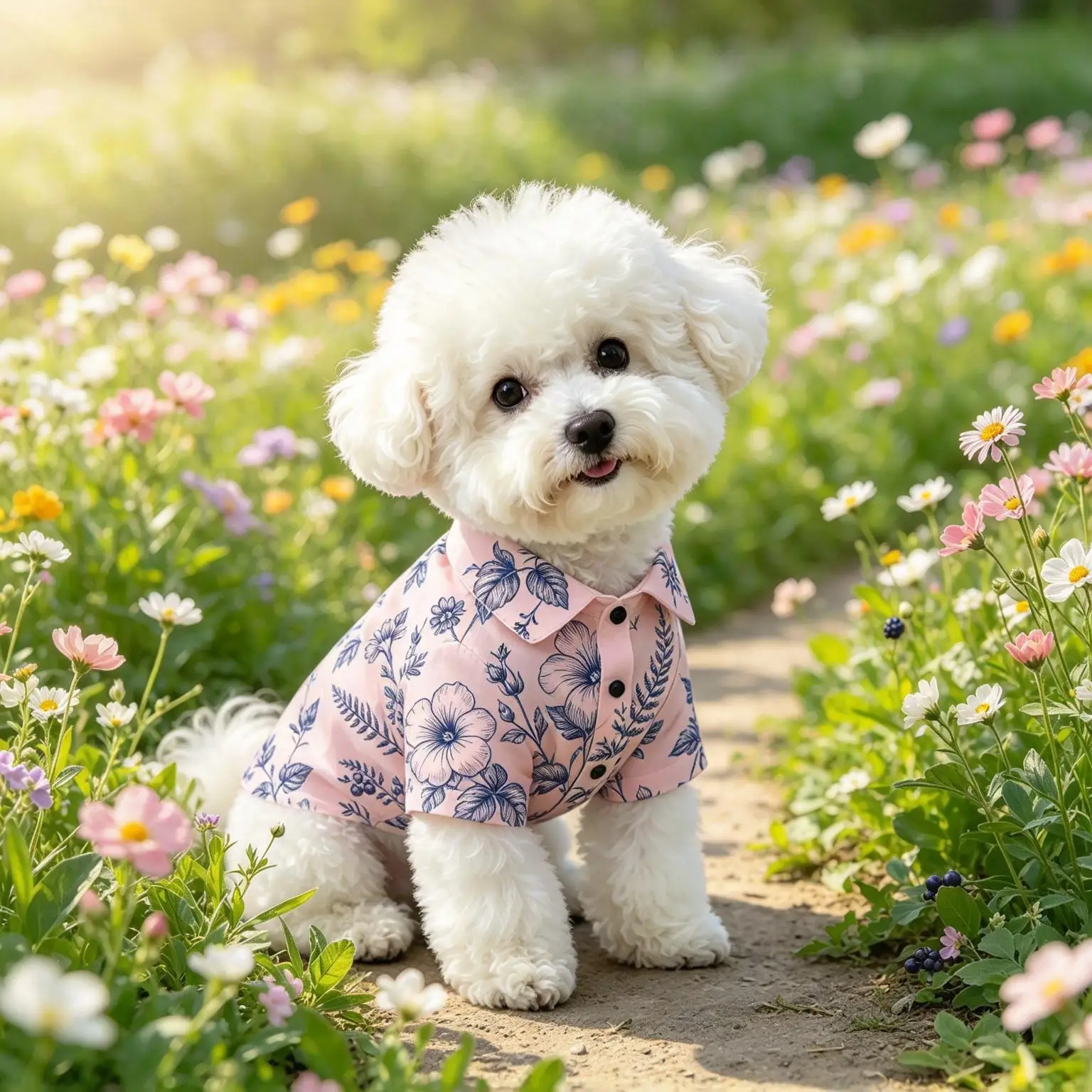 Pet Dog Shirt Pink Blue Floral Botanical Print Lightweight Button Up for Small Medium Dogs Vintage Garden Theme Daily Wear