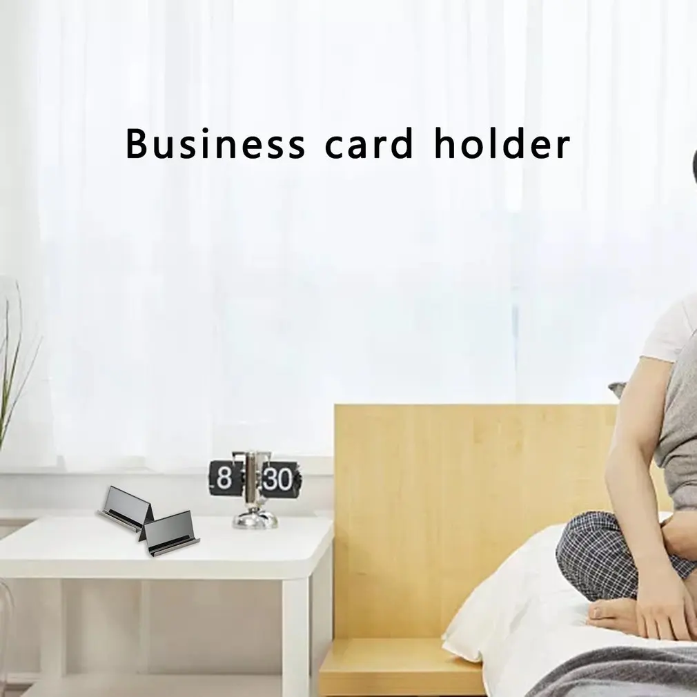 2PCS Stainless Steel Business Name Card Holder Display Stand Rack Desktop Table Organizer Cards Collection Organizer For ID Card