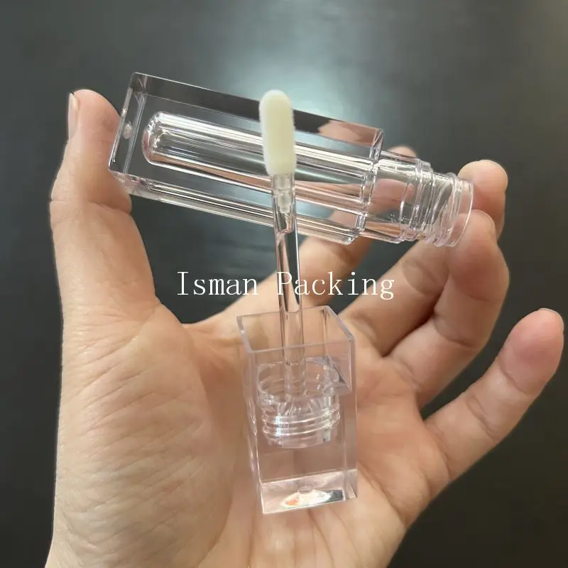 40 szt. kwadratowych, przezroczystych tubek na szminkę/błyszczyk do ust, puste, grube ścianki, z miękkim aplikatorem, 6 ml