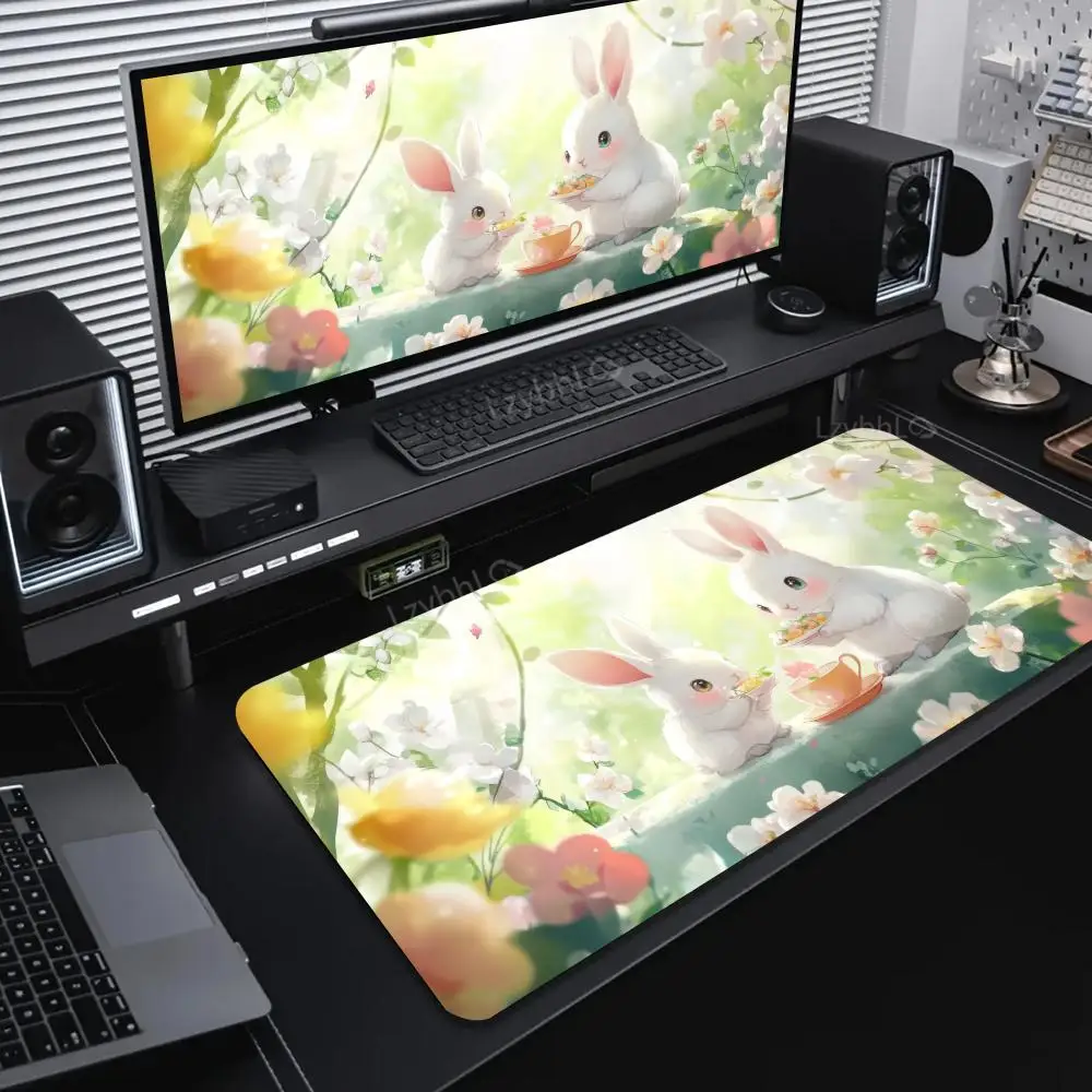 

Cute Rabbit Mouse Pad XL Office Gamer Keyboard Desk Mat Adorable Cartoon Desk Pad Non-Slip Laptop Large Rubber Cartoon Mouse Pad
