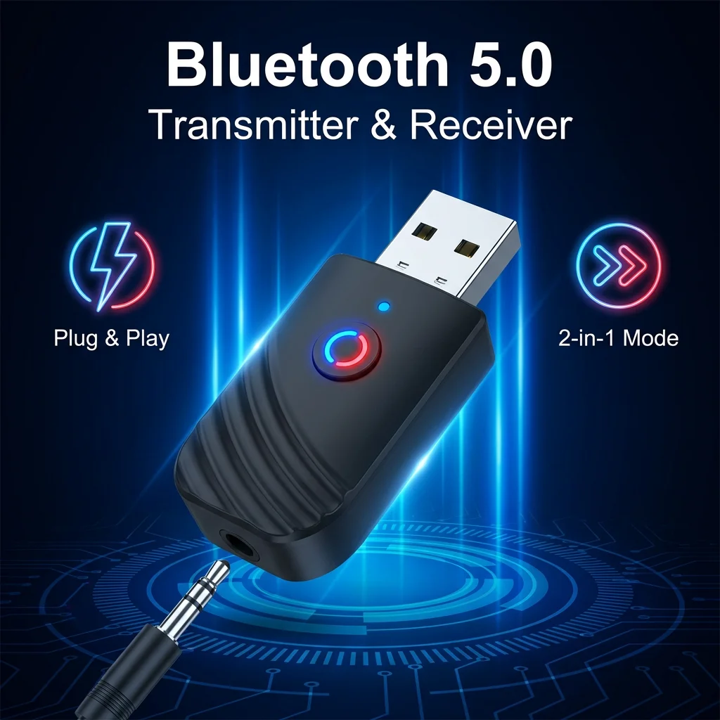 BT 3 in 1 Wireless USB Bluetooth 5.0 Adapter Audio Receiver Transmitter 3.5mm AUX Adaptador for Car TV PC Computer Home Stereo