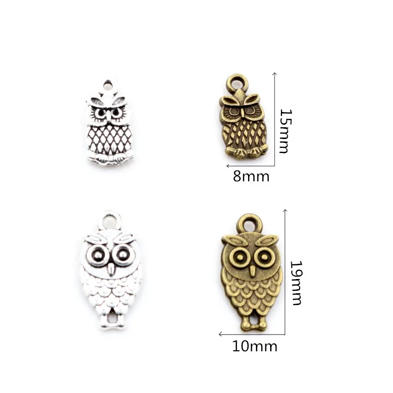 30pcs 15x8mm 19x10mm Antique Silver Plated Bronze Owl Handmade Charms Pendant DIY Jewelry Accessories for bracelet necklace