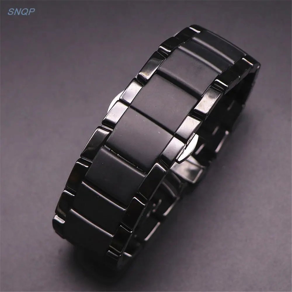 22mm 24mm Ceramic Watch Strap for Armani AR1451 AR1452 AR1400 AR1410 Band Men Matte Curved End Butterfly Buckle Wrist Bracelet