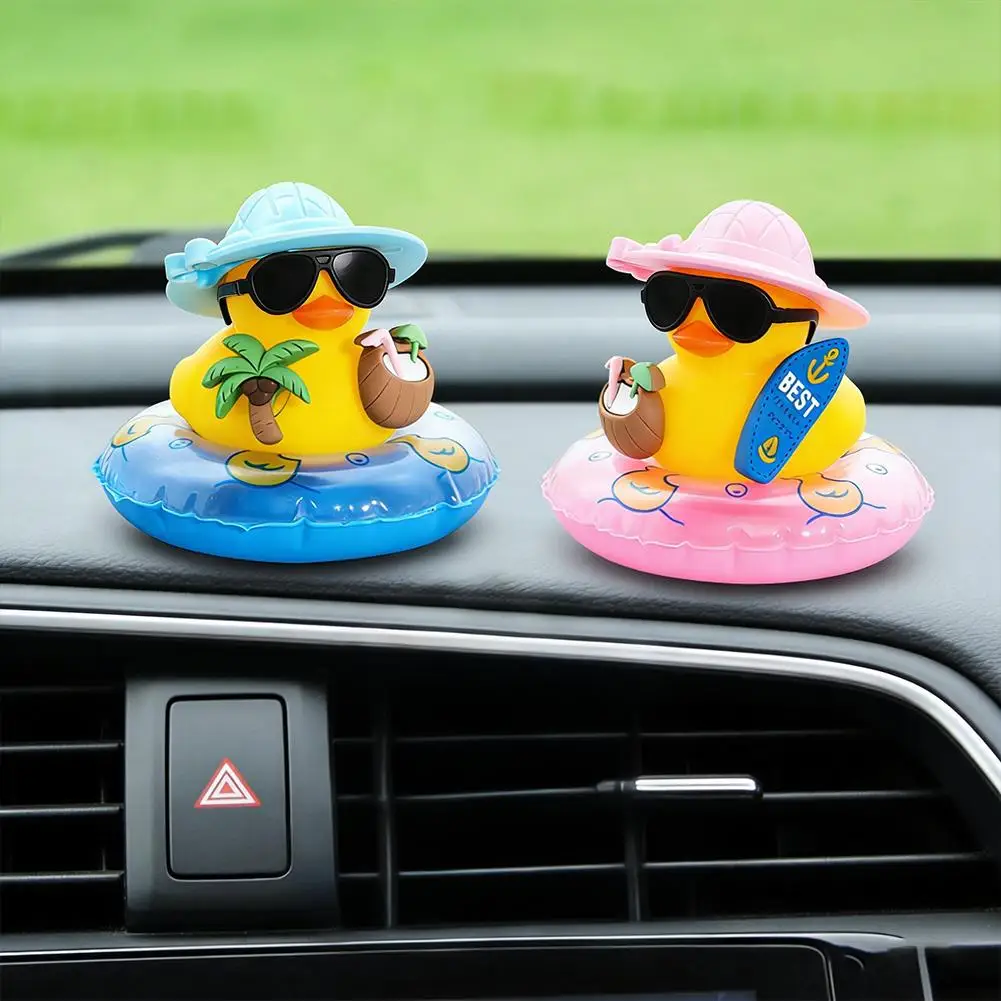 DIY Duck Ornaments Summer Little Yellow Duck Coconut Skateboard Hat Rubber Squeeze Duck Cute Car Decoration