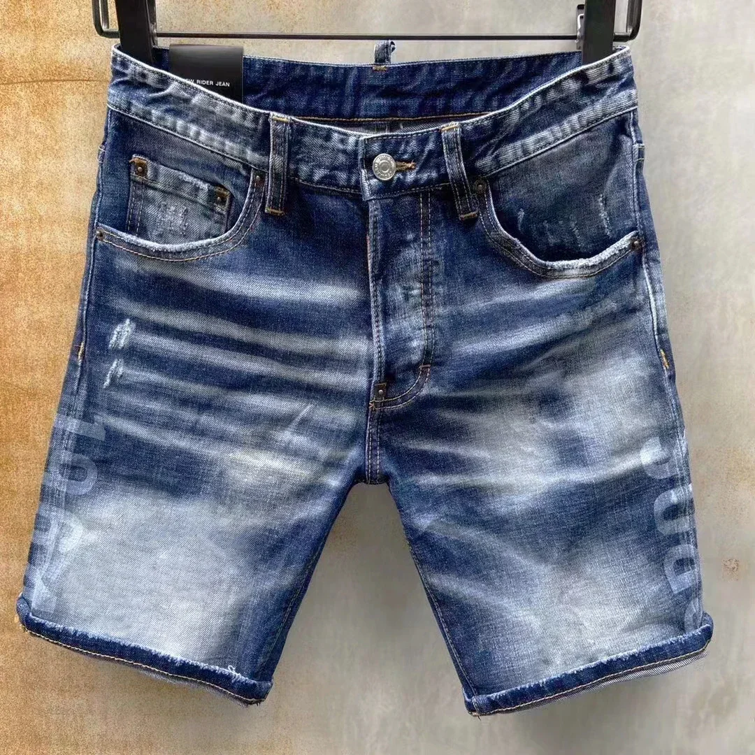 New Summer  Men Blue Short Jeans Stretch Fit Denim Shorts Italian Street Style Man Fashion High Quality Male Holes Jeans Shorts