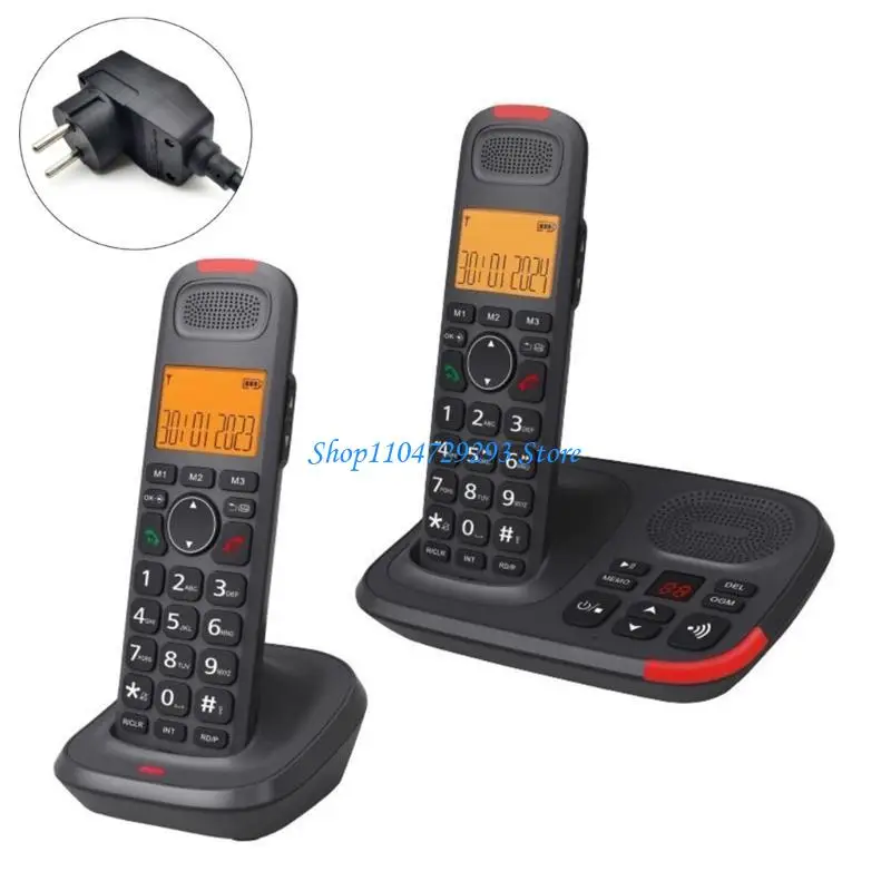 Y2GD D1015TAM-D Cordless Landline Phone Two Handles with Phone Storage and Easy to Operate Multiple Function Low Radiation