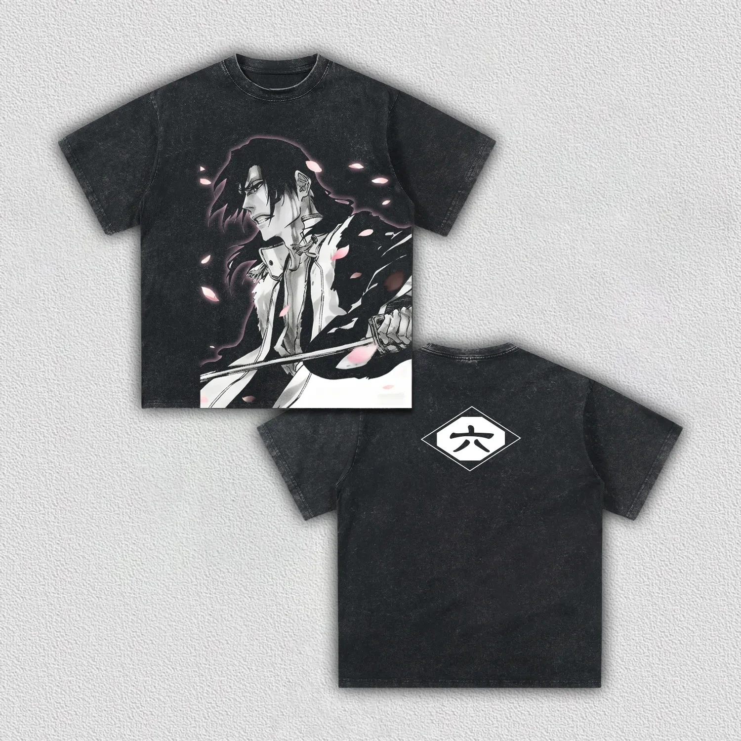 Byakuya Kuchiki BLEACH Manga T-shirt Harajuku Vintage Washed T Shirt Men Clothing Oversized Short Sleeve 100% Cotton Tees Tops
