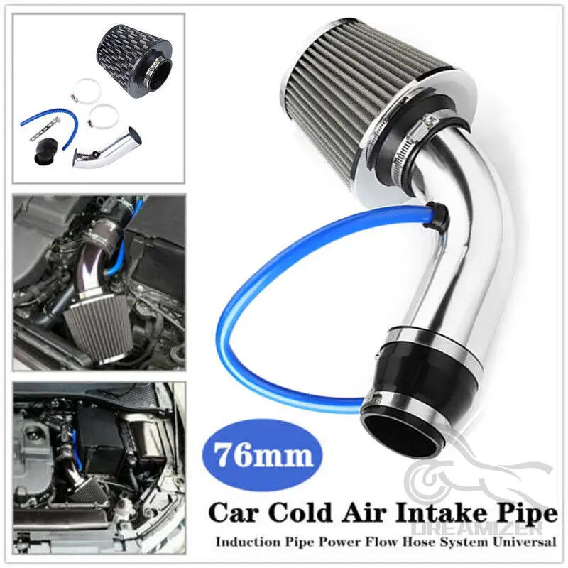 

3" 76mm Car Cold Air Intake System Turbo Induction Pipe Tube Kit With Air Filter Cone High Flow Performace Racing DIY Full Set