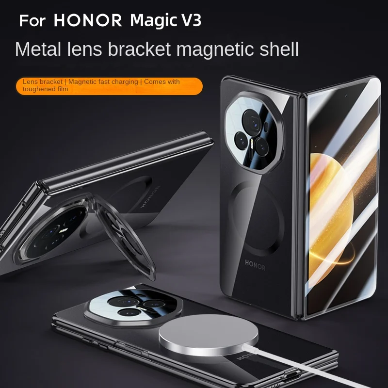 

For Honor Magic V3 Case Luxury Plating Magsafe Lens Stand Magnetic Protective Back Cover case For Magic V3 V 3 Full Cover Shell