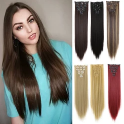 LANSA Long Straight Natural 16 Clip In Hair Extension 7Pcs/Set 16 Clips Synthetic Hair Piece For Women 24 Inch 140Gram