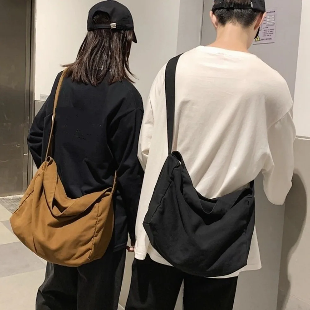 

Large Capacity Canvas Crossbody Bag Phone Pouch Japanese Style Student Shoulder Bag Pure Color Canvas Messenger Bag Couple