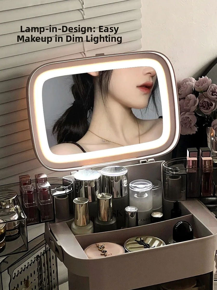 

Large Capaci Desktop Cosmetic Storage Box with Mirror Inteated Handheld Der Sle Dustproof Perfume Display Ra