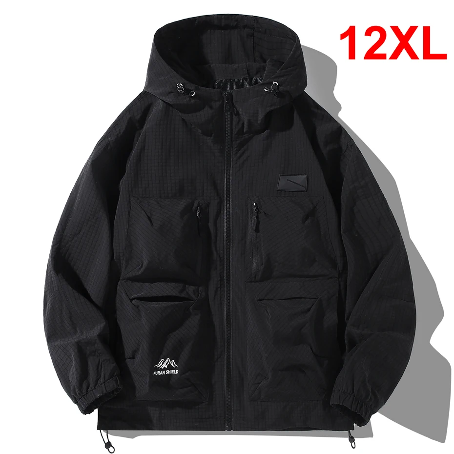 Black Waterproof Windbreak Cargo Jackets Plus Size 12XL Fashion Casual Solid Color Jackets Big Size 12XL Coats Male