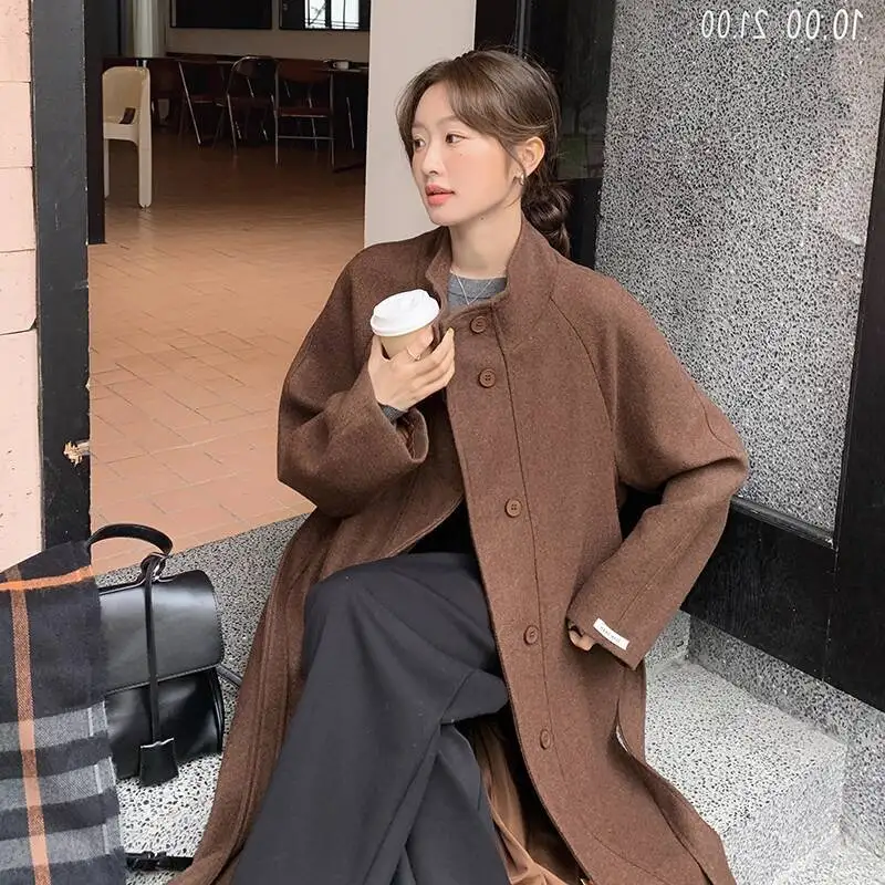 UMI MAO 롱 모직 코트 야마모토 다크 가을 겨울 새로운 프렌치 커피 자켓 여성 오버 코트 Femme Y2K