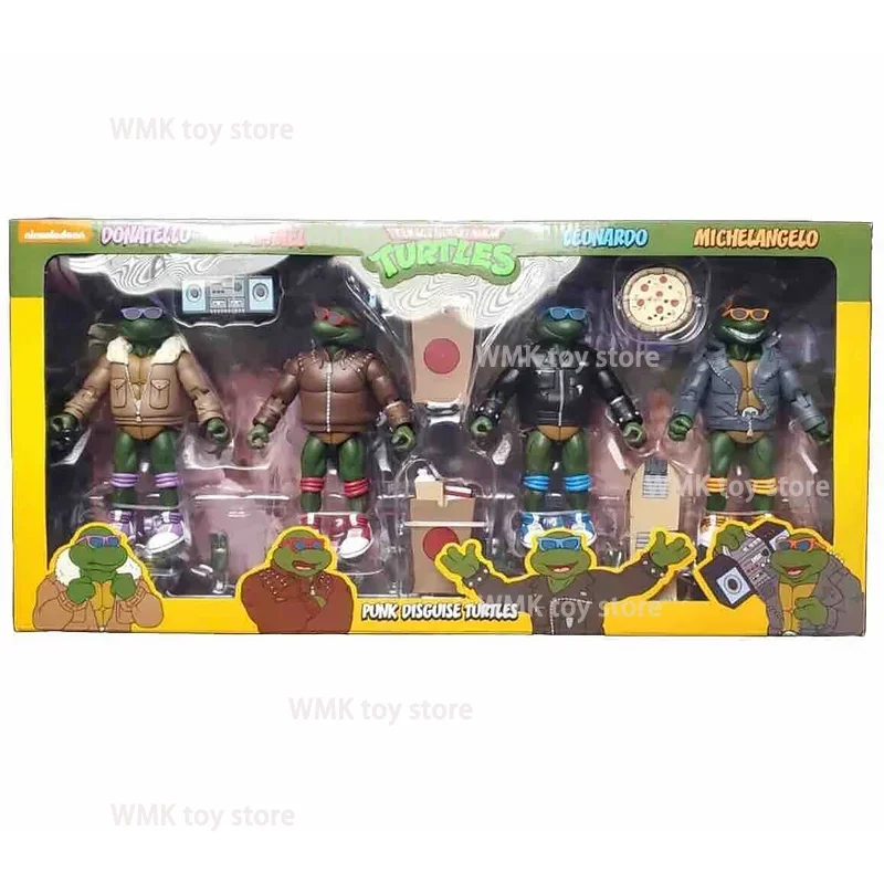 In Stock 4Pcs Set Neca Ninja Turtles Figure Cartoon Punk Disguise Turtles Statue Model toys