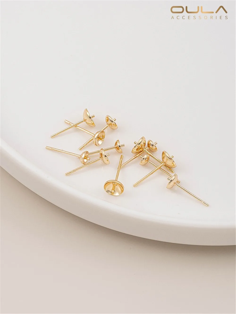 

American 14K Bag Gold Color Half Hole Cup Pin Earrings Paste Pearl Ear Pins Ear Brackets Handmade Diy Ear Accessories