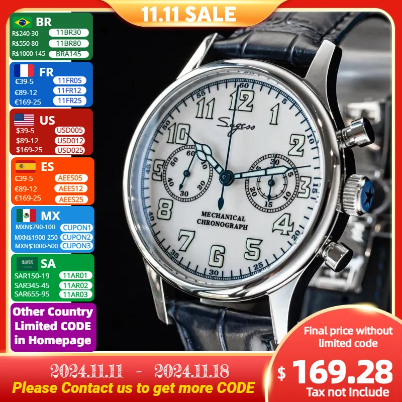 Pilot Air Force 1963 Watch Men Limited Wristwatch 40mm ST19 Chronograph Original Movement Fashion Panda Retro Clock Reloj Homber