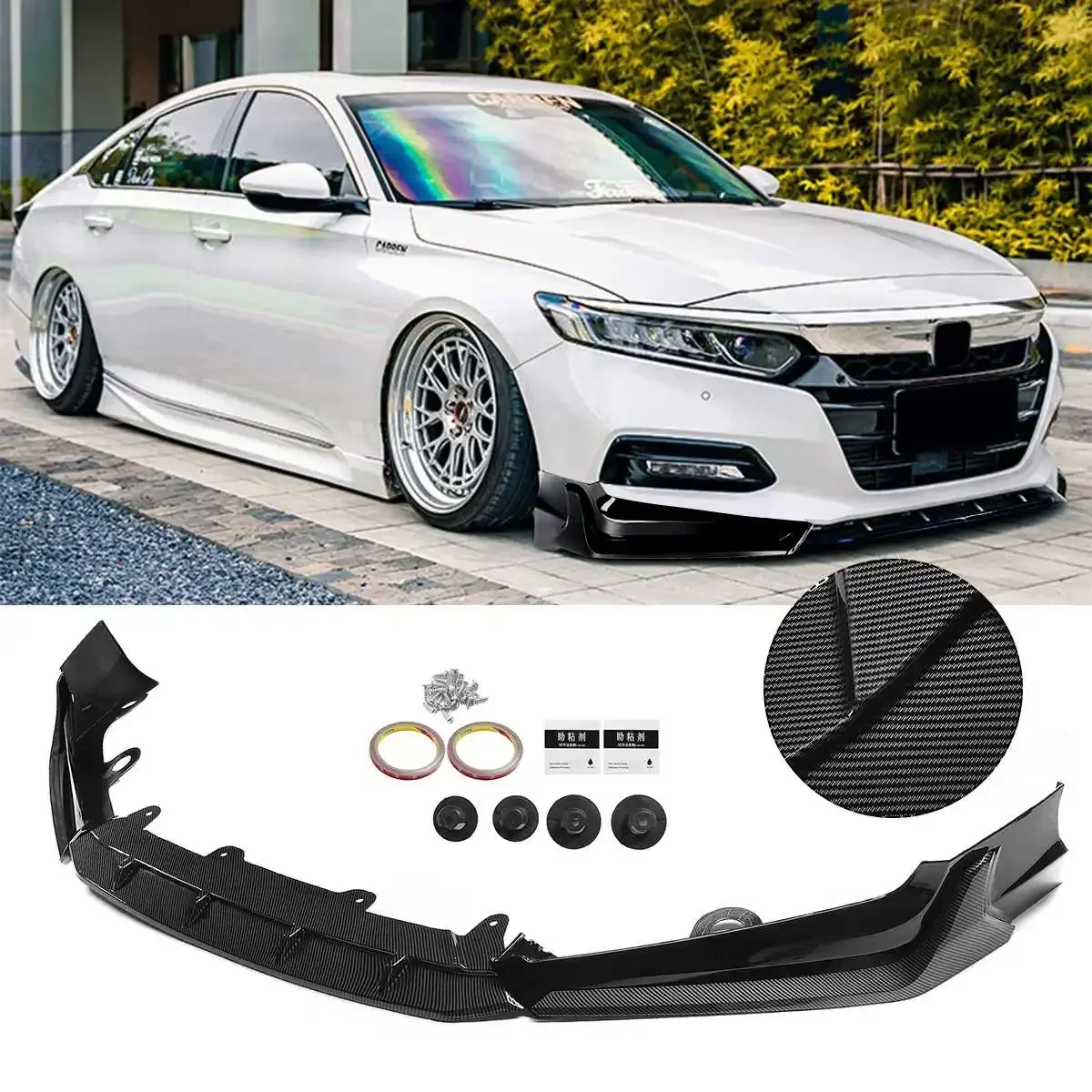 3 Pieces Car Front Bumper Lip Body Kit Spoiler Splitter Bumper Canard Lip Splitter  Universal for Honda Accord 18-2020 ACR