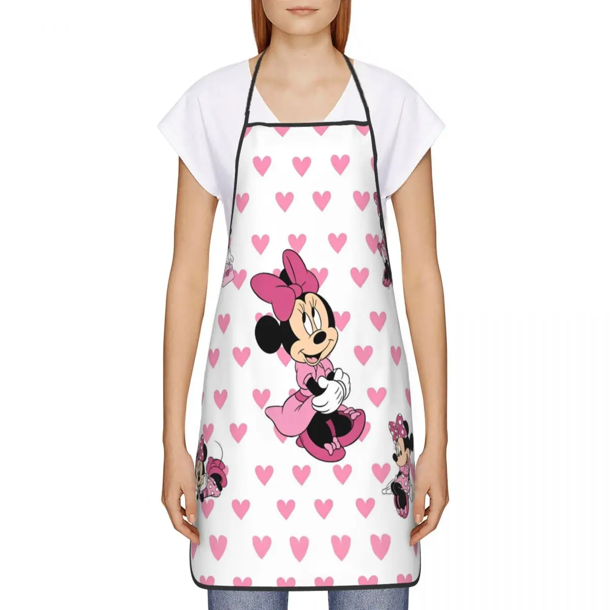 Cartoon Cute Minnie Mickey Mouse Polyester Apron Pink 52*72cm Kitchen Grill Bib Tablier Hotel Pinafores for Unisex Chef