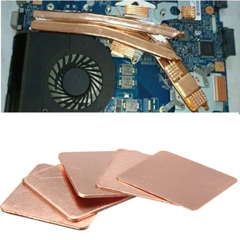 5Pcs  0.3mm-2mm Thickness  Laptop Copper Sheet Plate Strip Shim Thermal Pad Heatsink Sheet For GPU CPU  Chip RAM Cooling