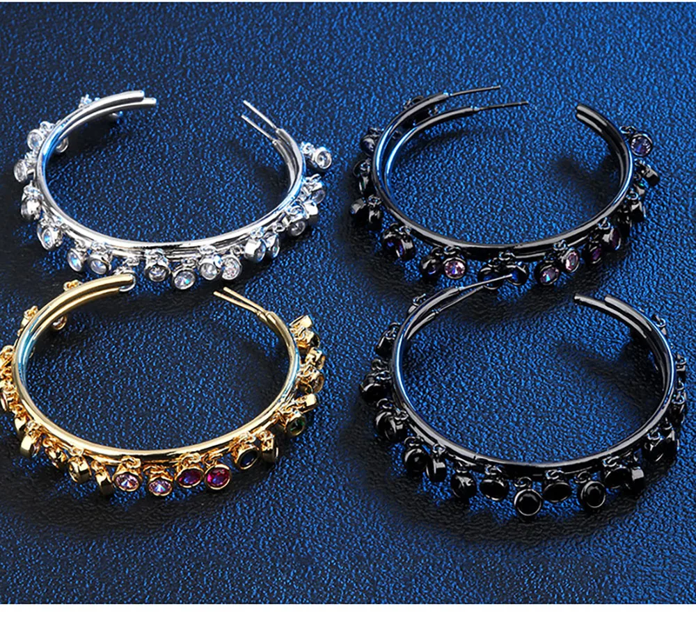 Women colorful zircon circular gold plated ring earrings hoop elegant fashion jewelry for ladies