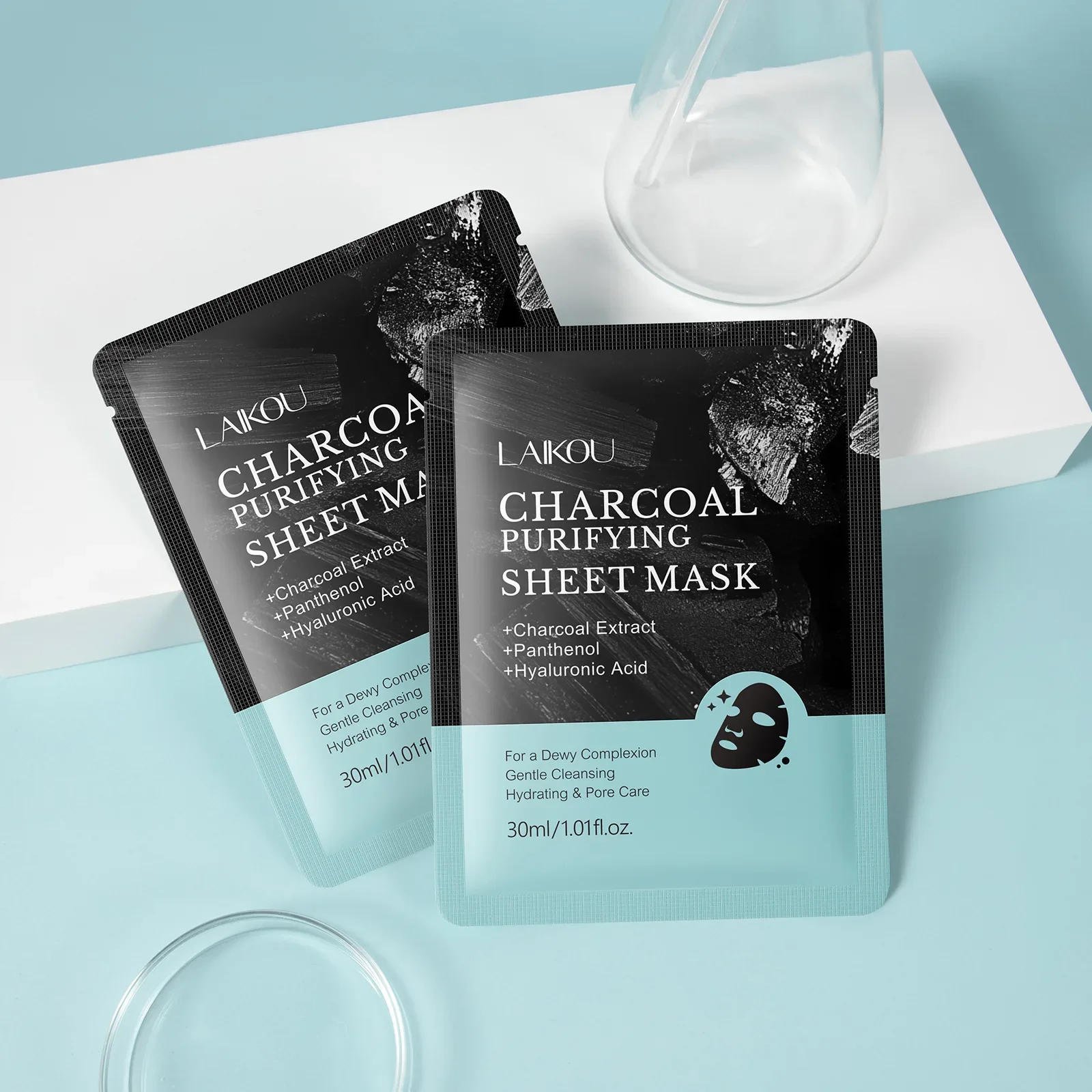 قناع فحم الخيزران بحمض الهيالورونيك للتنظيف العميق ومرطب يدوم طويلاً للعناية بالبشرة اللطيفة