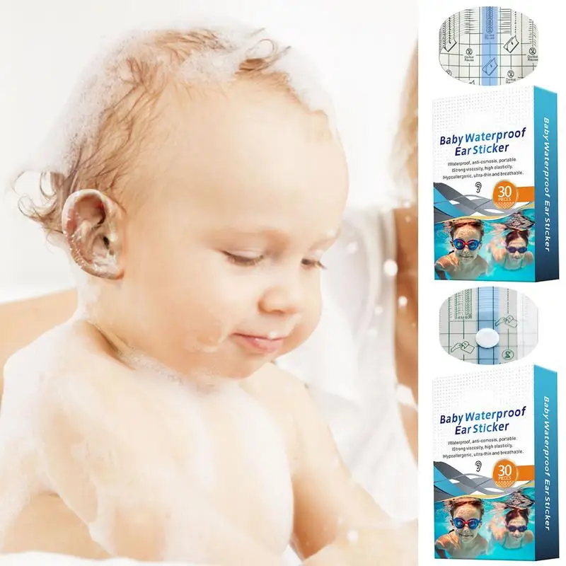 Ear Covers For Shower For Kids 30PCS Baby Waterproof Ear Stickers Comfortable Bath Protective Cover Breathable PU Film Baby Bath