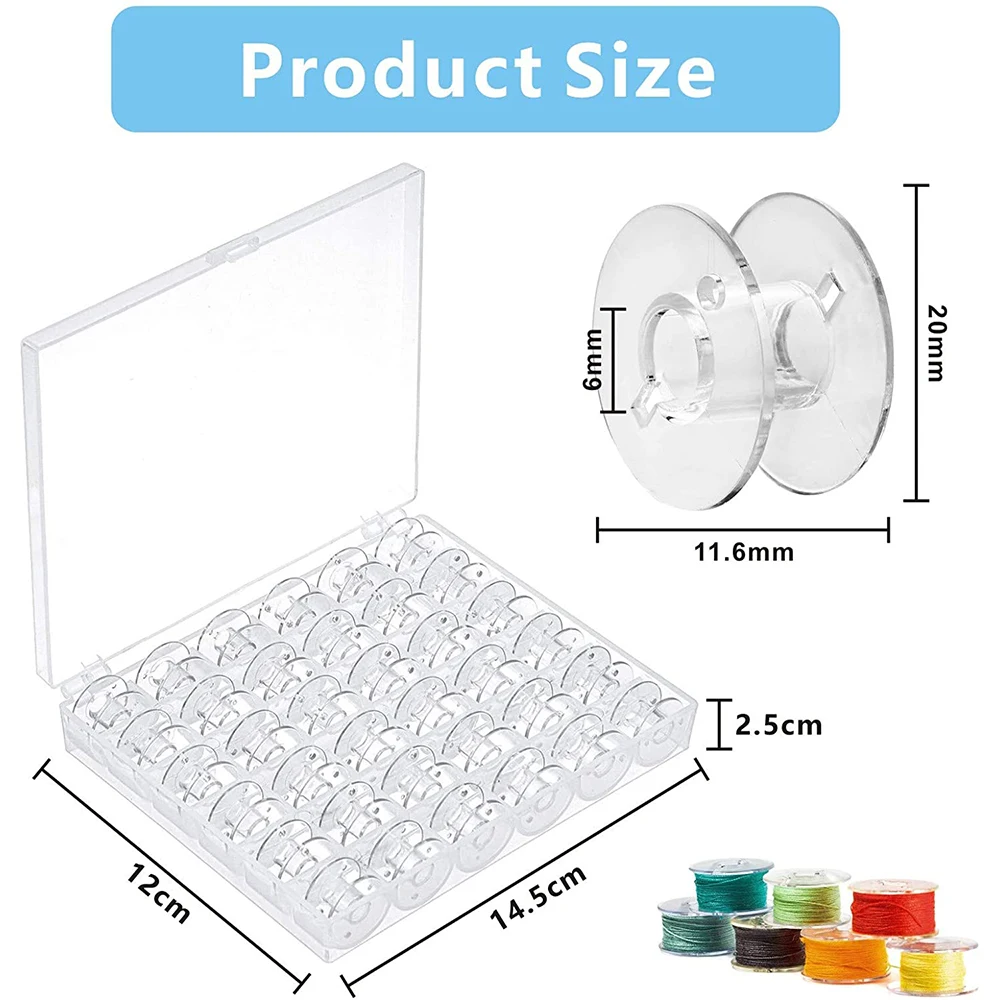 36Pcs Transparent Plastic Sewing Machine Bobbins with Case for Janome Brother Singer Sewing Storage Tool Christmas Gift