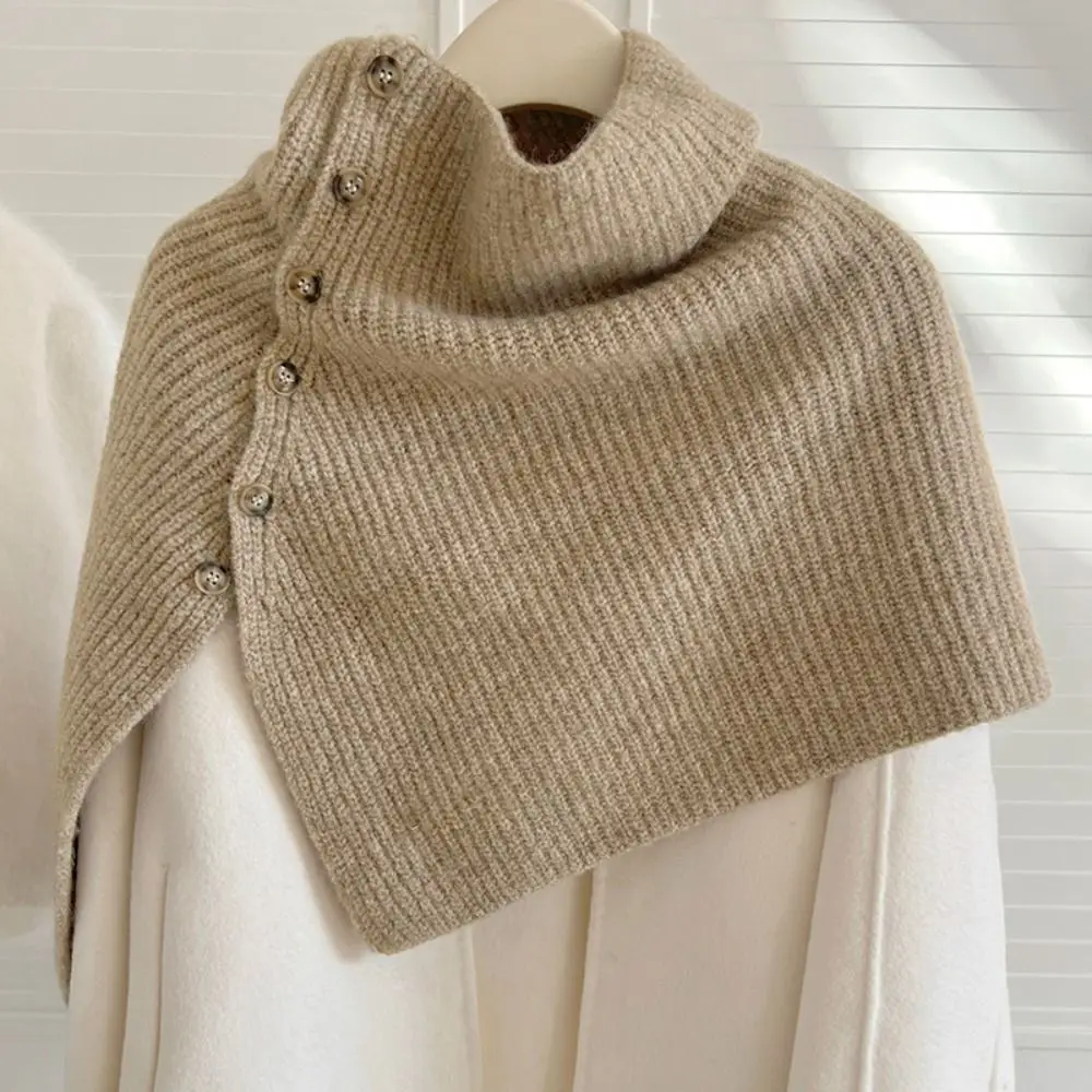 Classic Button Knitted Shawl Warm Thicken Women Winter Shawl Irregular Cloak Scarves Knitwear Autumn
