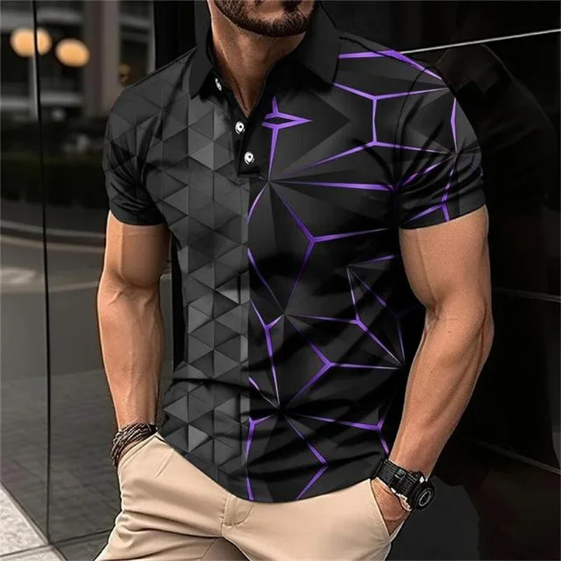 Men\'s Polo Shirt 3D Printed Fashionable Diamond Bars Casual Street Clothing Breathable And Summer Lapel Short Sleeved Top Summer