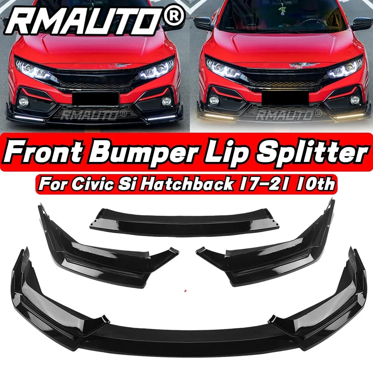 5Pcs/Set Front Bumper Spoiler Lip with Signal Light Bumper Guard Splitter Body Kit For Honda Civic Si Hatchback 2017-2021 10th