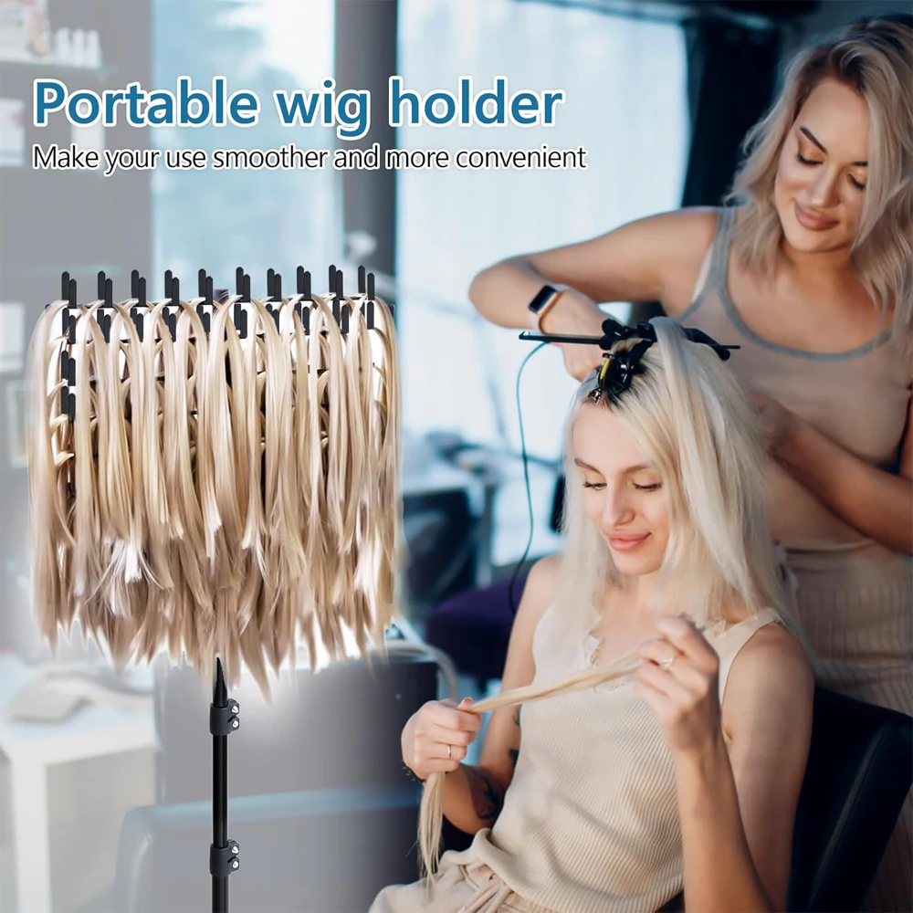 رف شعر تجديل بارتفاع قابل للتعديل مع صينية سوداء 144 أوتاد حامل وصلات شعر مع ملحقات تجديل 5 قطعة مقاطع و1 قطعة مشط #6