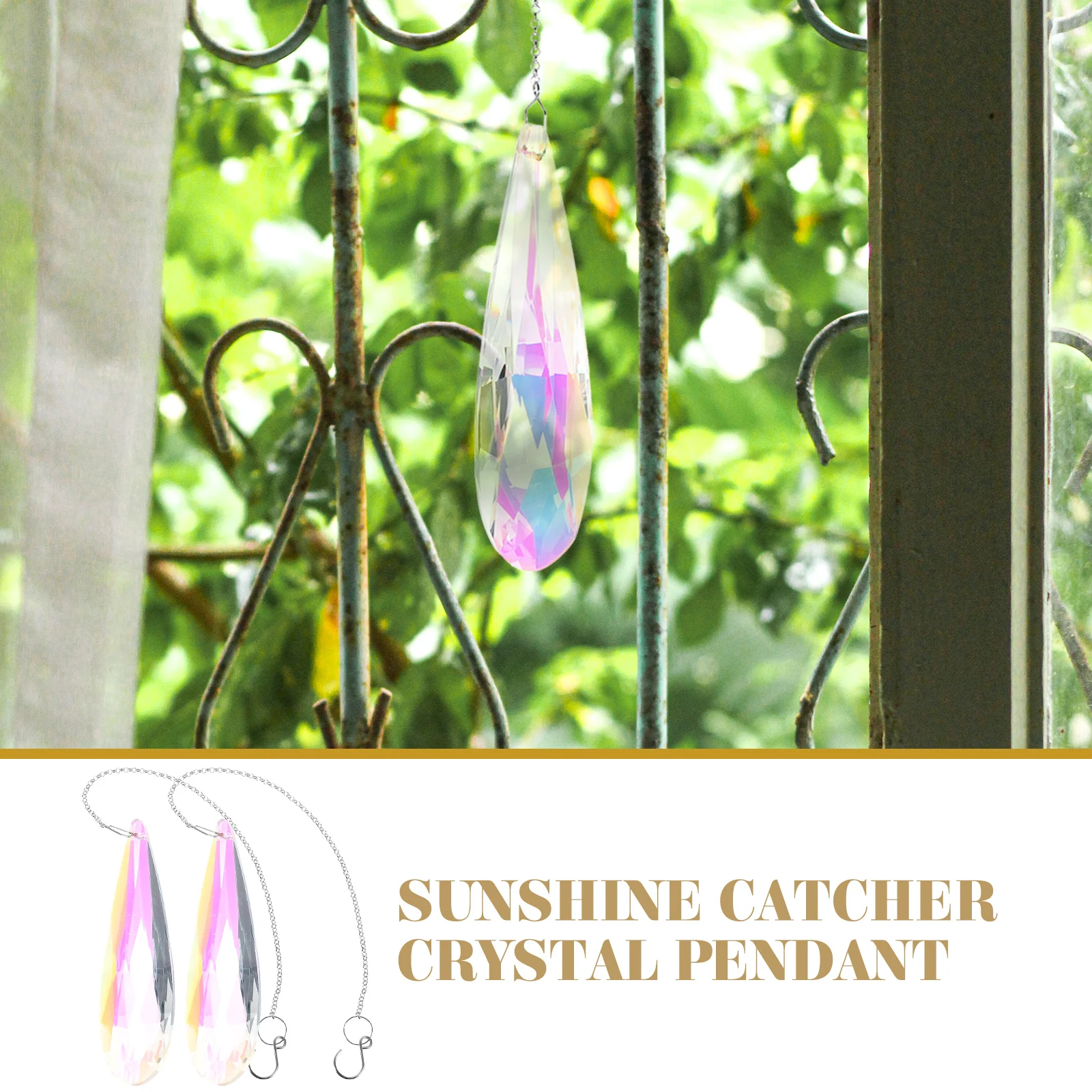 

2 Pcs Hanging Wind Chime Light Pendant Garden Ornaments White Crystal Sun Catcher for Window
