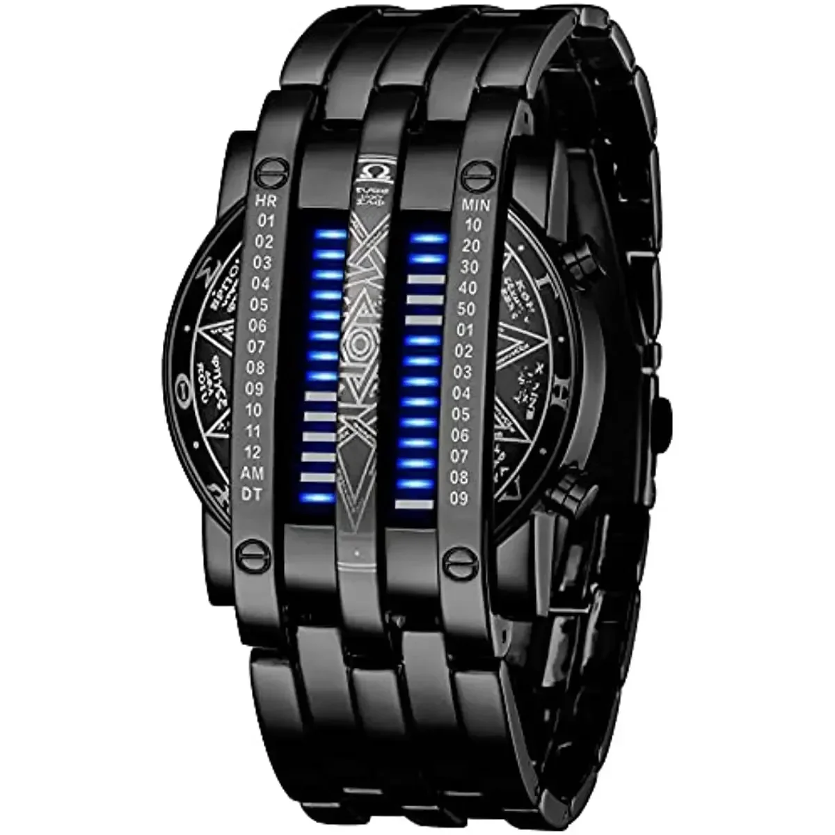 

Binary Matrix Blue LED Digital Watch Men's Classic Creative Fashion Black Plated Watch