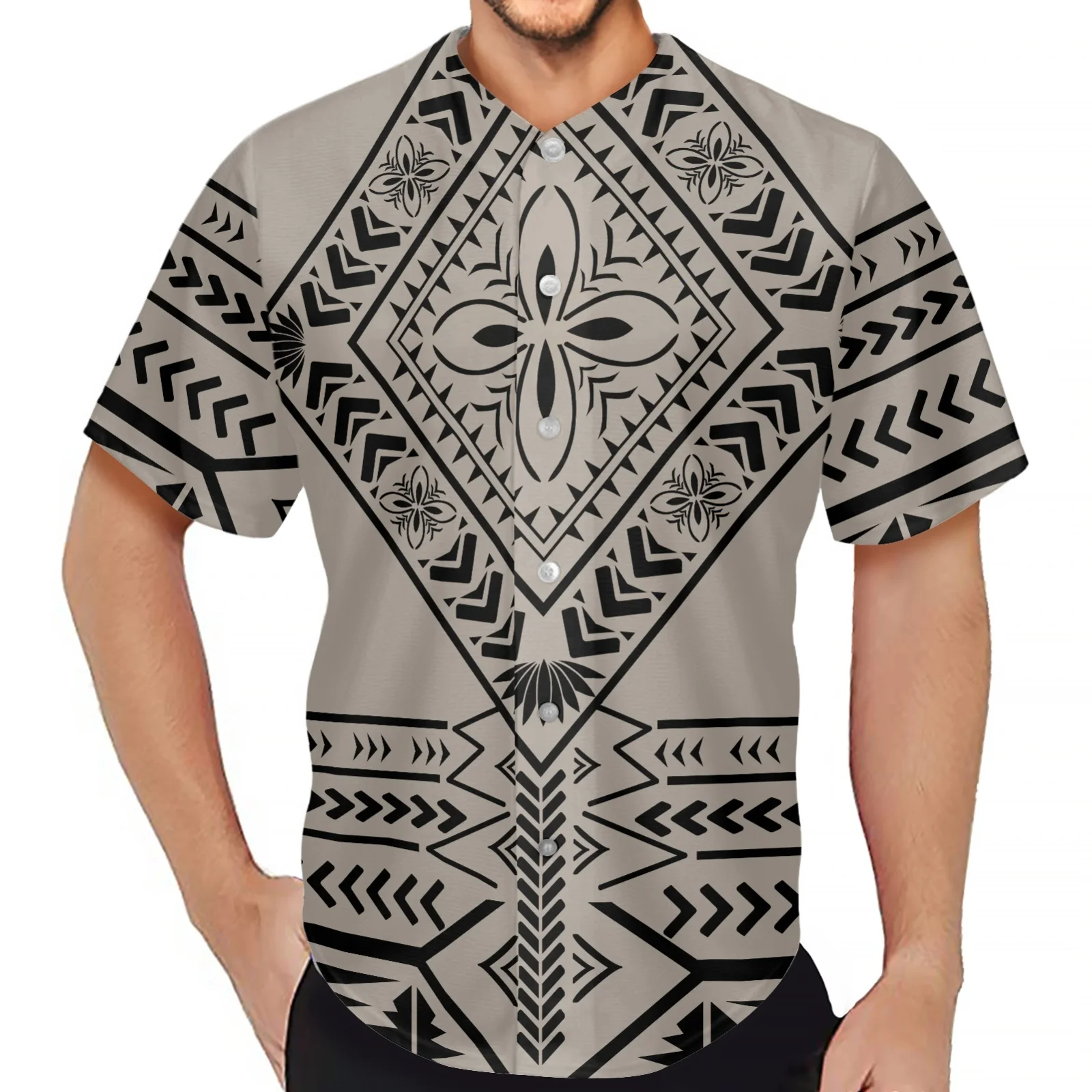 Summer Men Shirt Polynesian Tribal Clothing Samoa Hawaiian Fiji Tapa Floral Print Button Down Breathable Baseball Jersey 2024