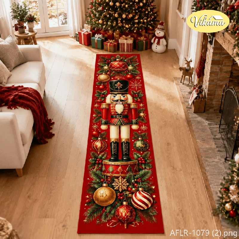 VIKAMA Christmas Nutcracker Soldier Entryway Runner Non Slip Low Pile Floor Mat for Living Room Bedroom Holiday Home Decor