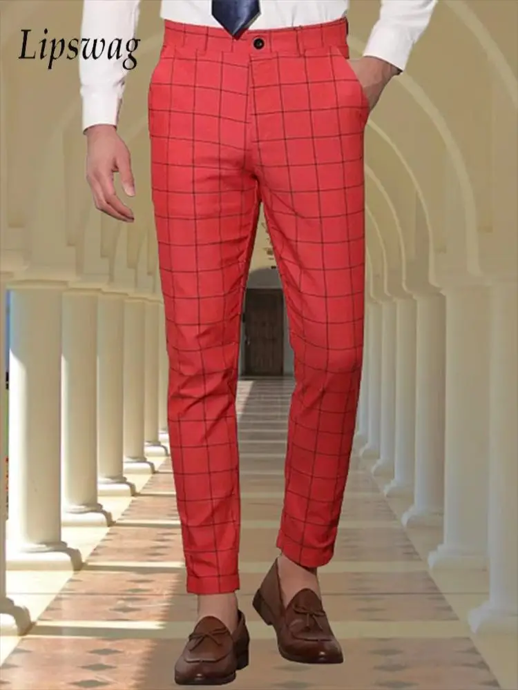 

Уличный повседневный костюм, брюки, мужские осенние брюки 2023, повседневные прямые брюки для отдыха для мужчин, стильные клетчатые брюки в полоску с принтом