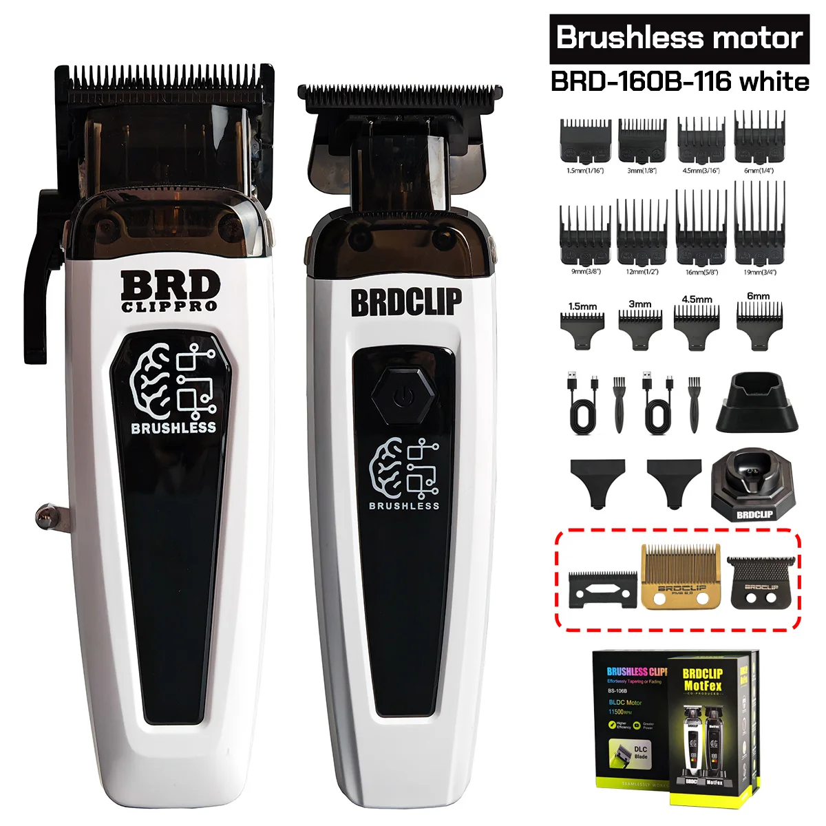 BRDCLIP 7500 RPM Borstelloze Motor Professionele Tondeuse Kapper Haar Snijmachine Kit Salon Tondeuse voor Mannen 106 078