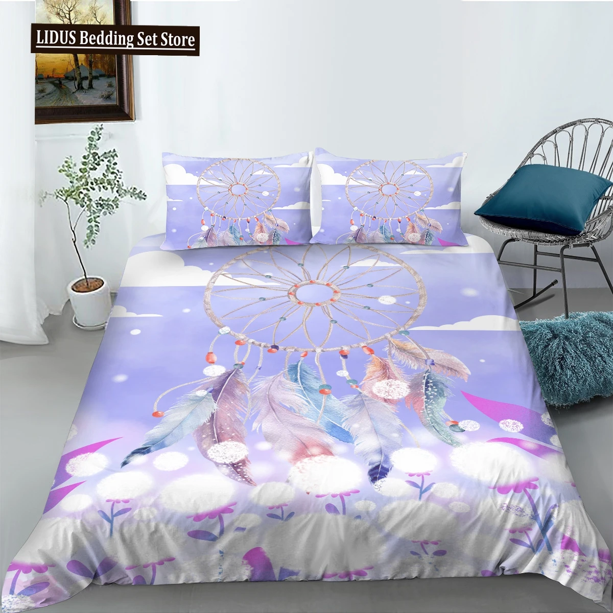 

Dream Catcher Duvet Cover Set Colorful Cute Comforter Cover Set 3D Print Boho Style Bed Polyester Quilt Cover King Queen Size